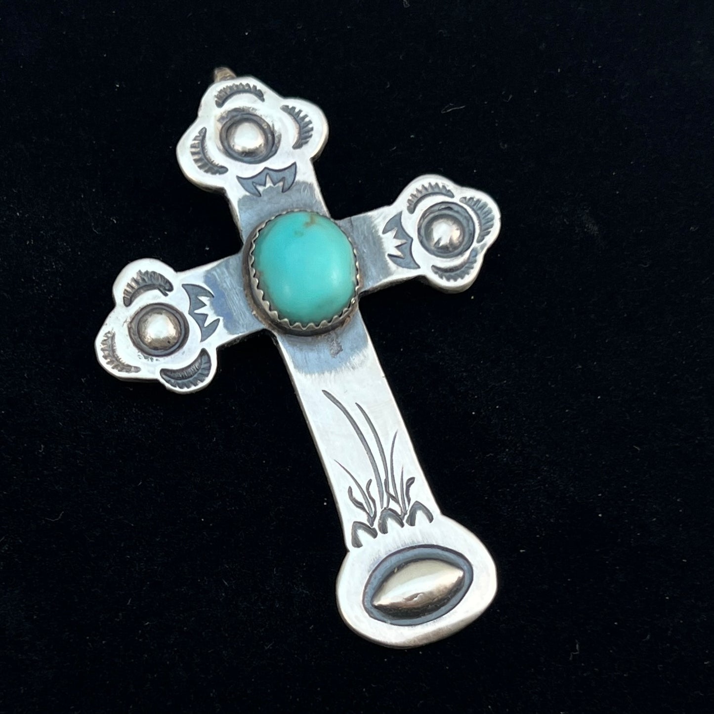 Turquoise Cross Pendant Sterling Silver Navajo handmade Martha Cayatineto
