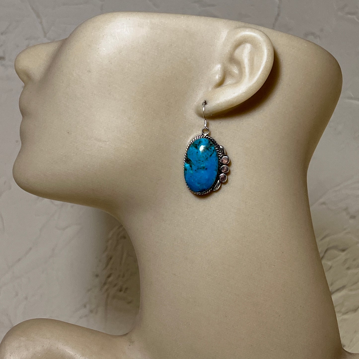 Blue Turquoise Dangle Earrings sterling silver Navajo Leroy Silversmith