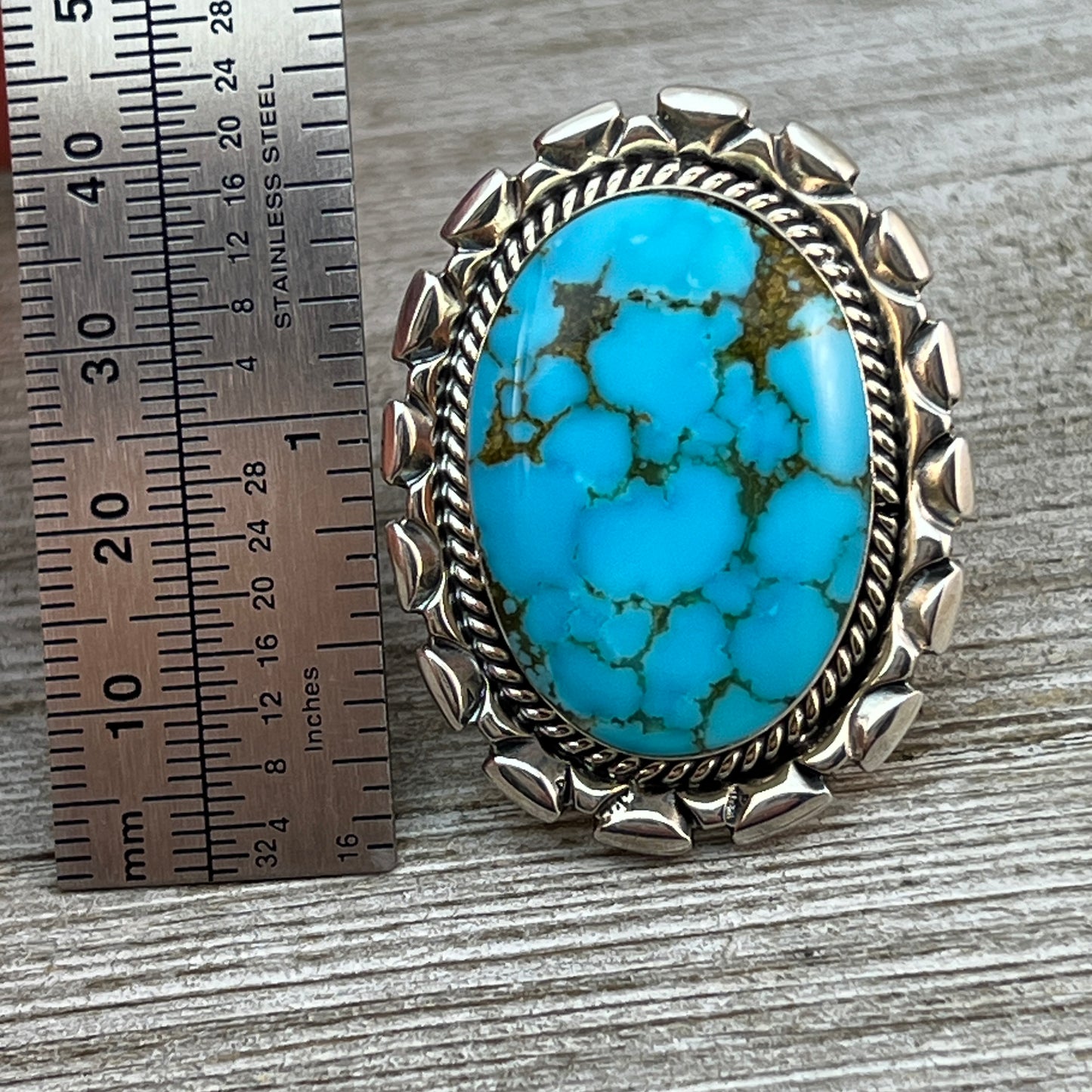 Size 6 Large stone Blue Kingman turquoise statement ring Sterling silver Navajo