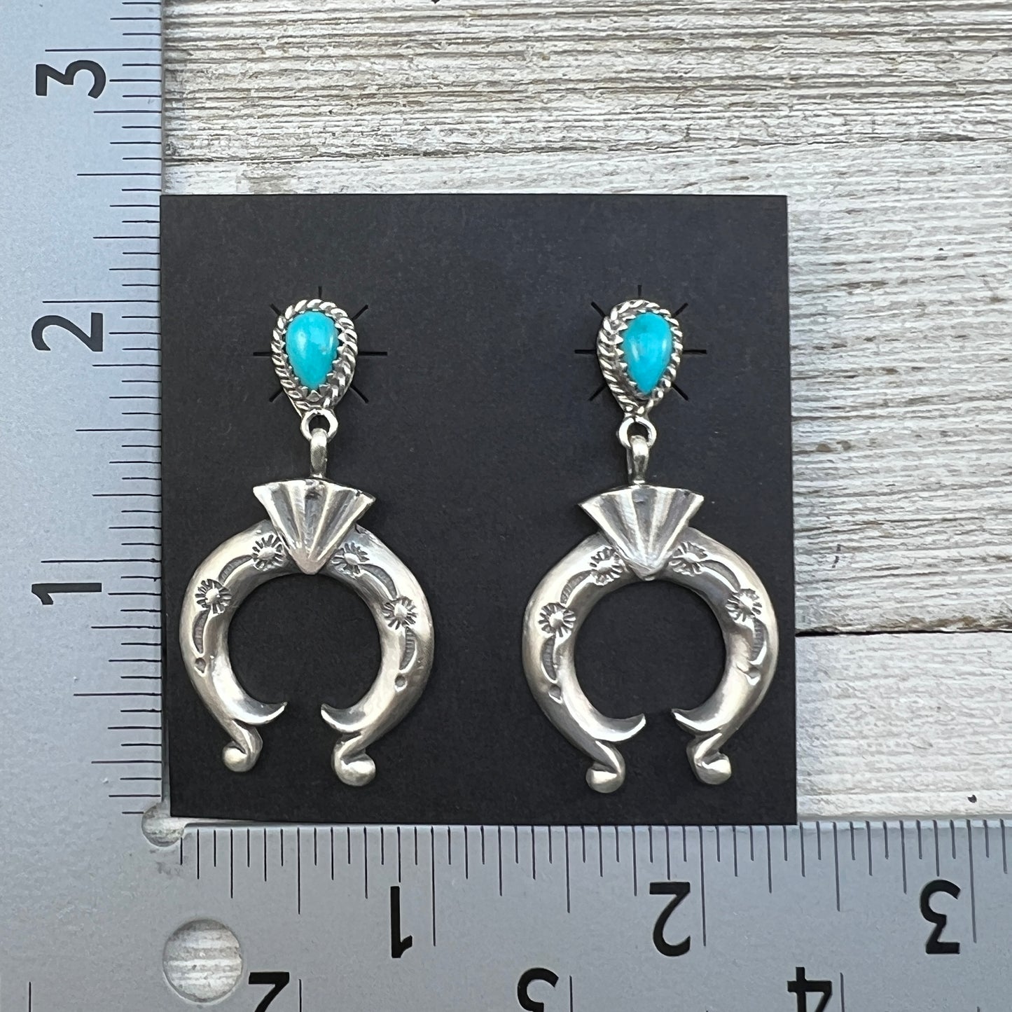 Turquoise naja earrings sterling silver Navajo Adrienne Gordon 446