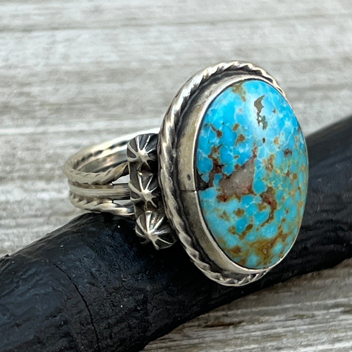 Size 8.75 Blue Kingman Turquoise Sterling Silver Ring Samuel Yellowhair Navajo