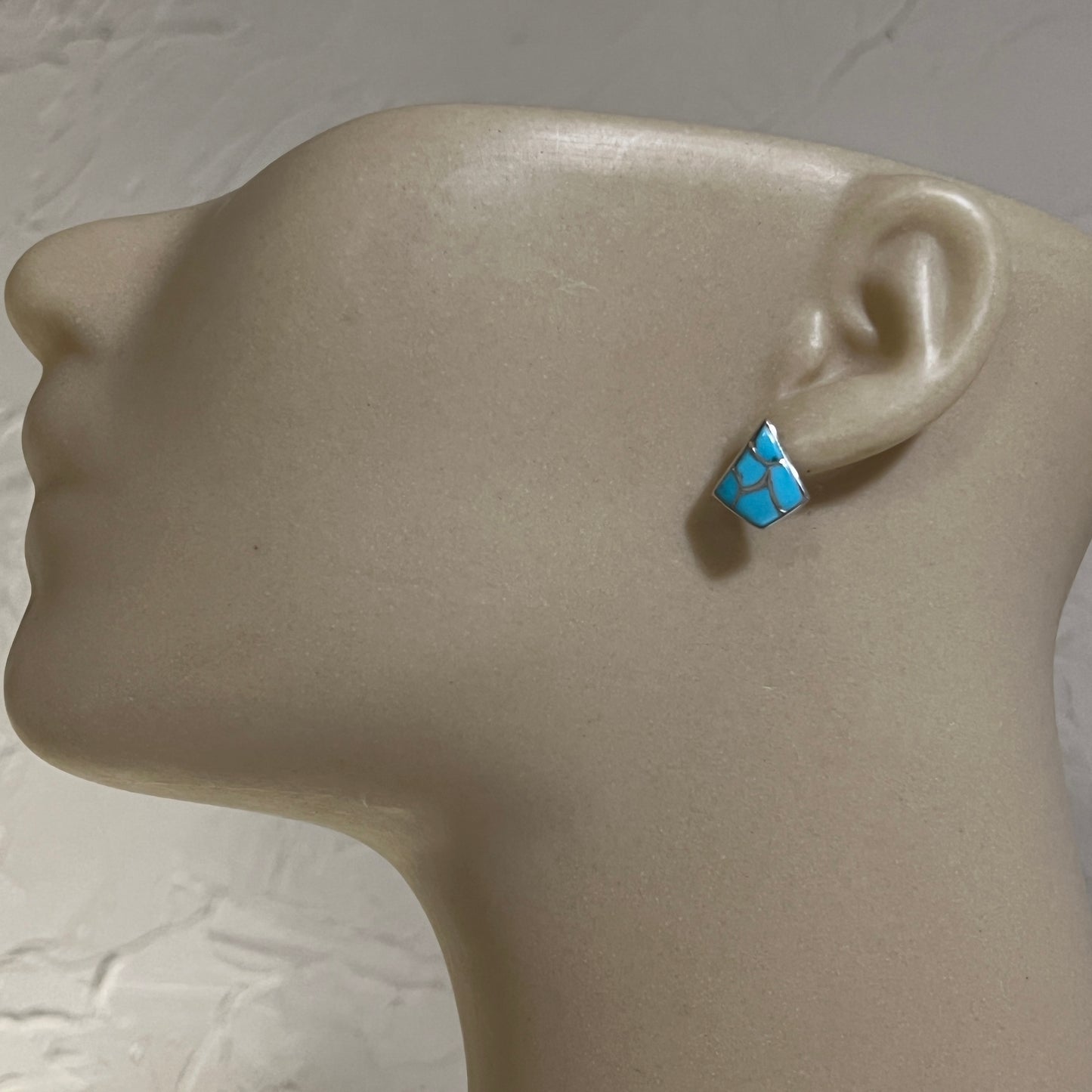 Small Zuni Fish scale inlay turquoise stud post earrings, Orena Leekya 3