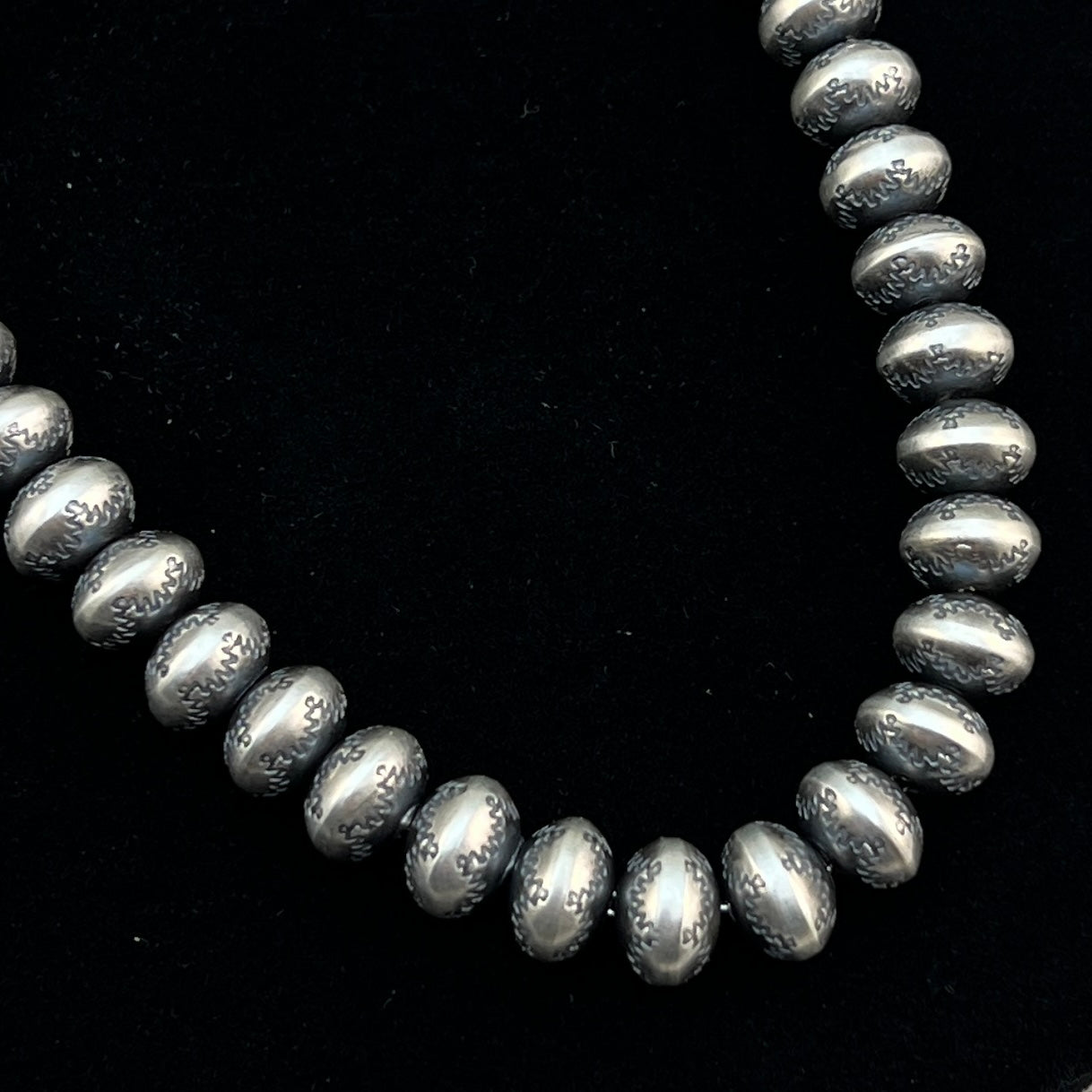 21" Sterling silver stamped handmade Navajo Pearls Beads Dorinda Mariano signed