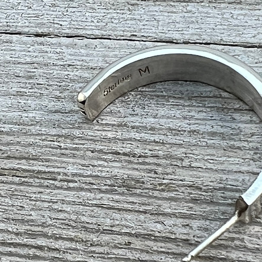 1 1/8" Turquoise inlay Hoop Earrings Navajo handmade by Wilbert Muskett signed, sterling silver