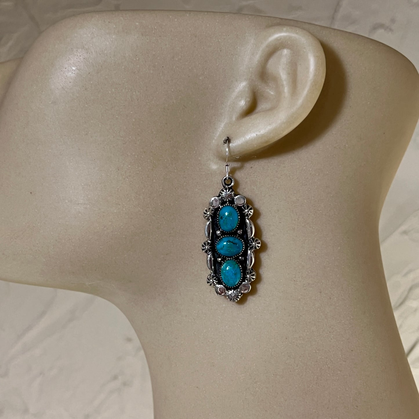 Kingman turquoise dangle earrings sterling silver turquoise Emerson Delgarito 402