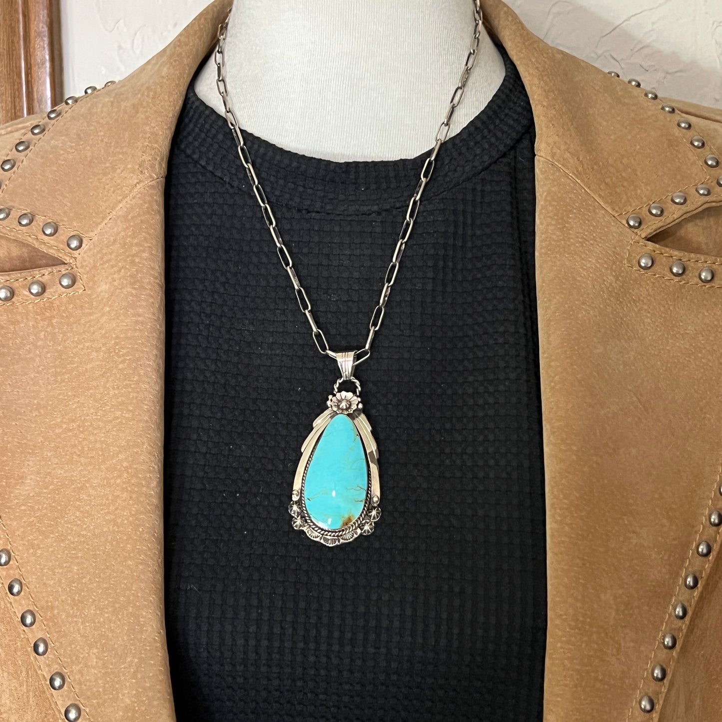 Kingman Turquoise pendant sterling silver Rose Lee Navajo 790