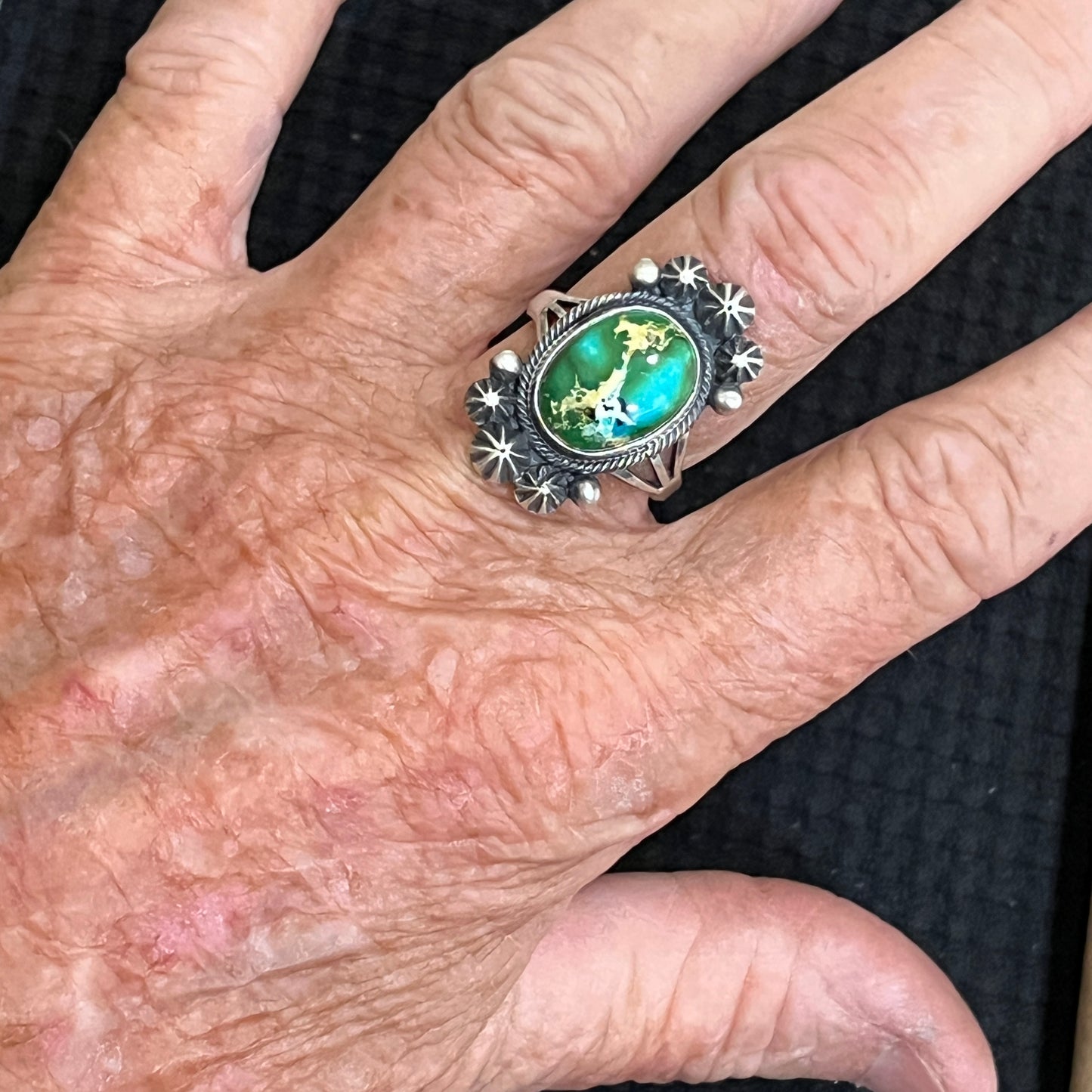 Size 8.5 Sonoran Gold turquoise sterling silver ring Maritta Benally 482