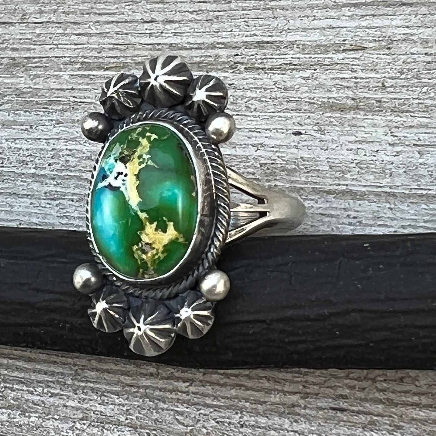 Size 8.5 Sonoran Gold turquoise sterling silver ring Maritta Benally 482