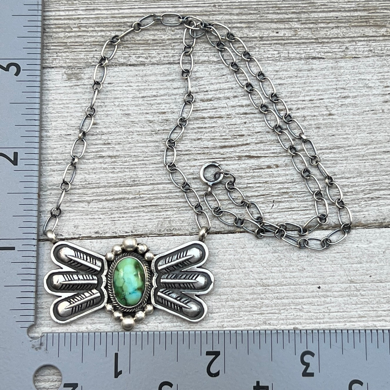 17 1/2"Sonoran Turquoise Necklace Feather sterling silver Navajo Verley Betone boho 8