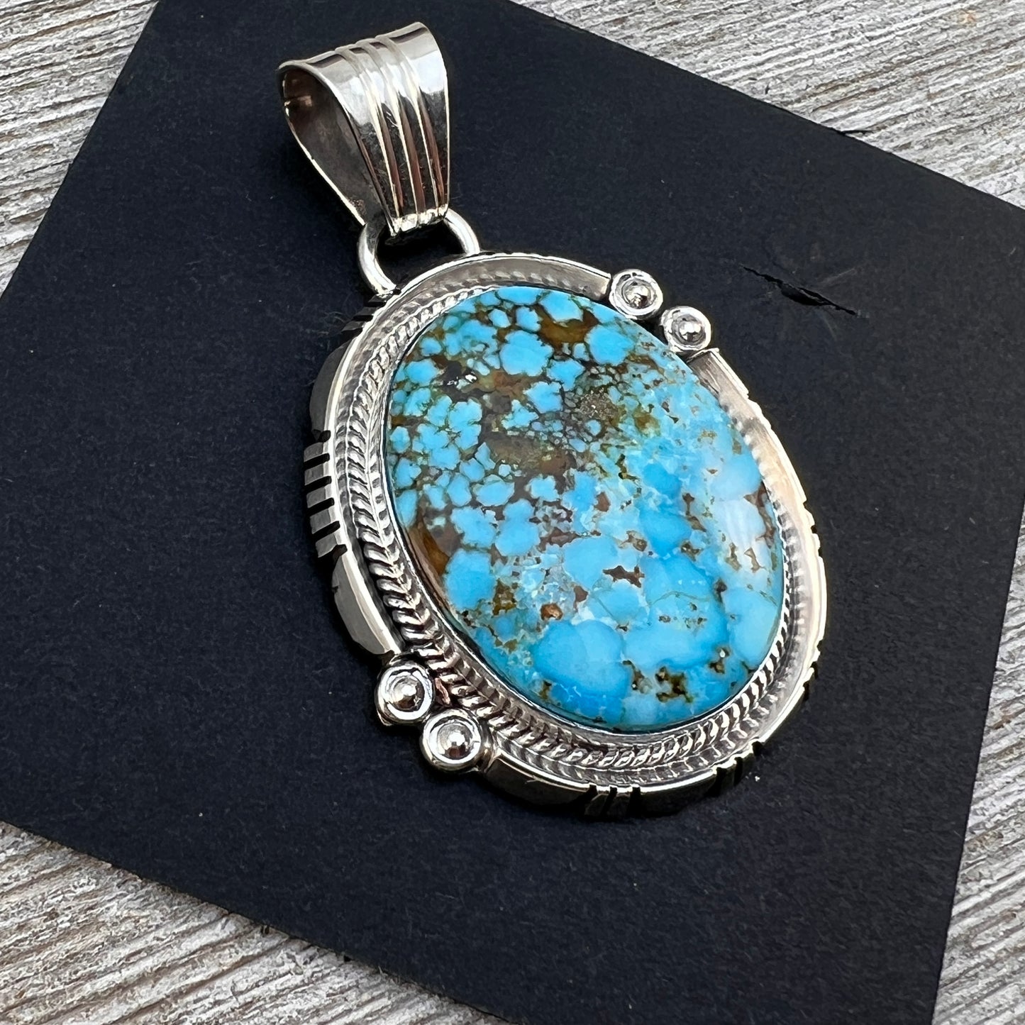 Natural Blue Kingman Turquoise Pendant 1, Sterling Silver Daniel Benally
