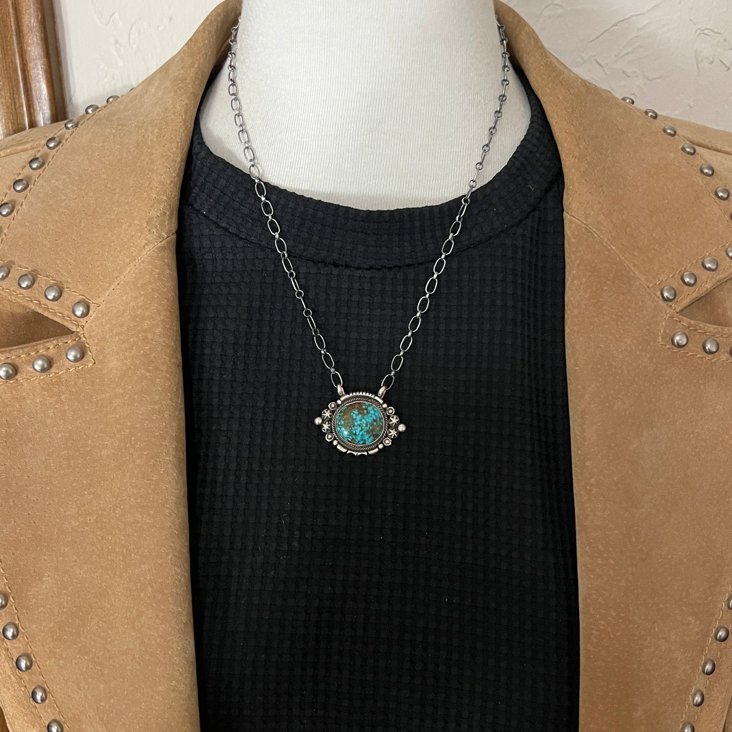 18" Kingman Spiderweb Turquoise Necklace Sterling silver Navajo Daniel Benally 586