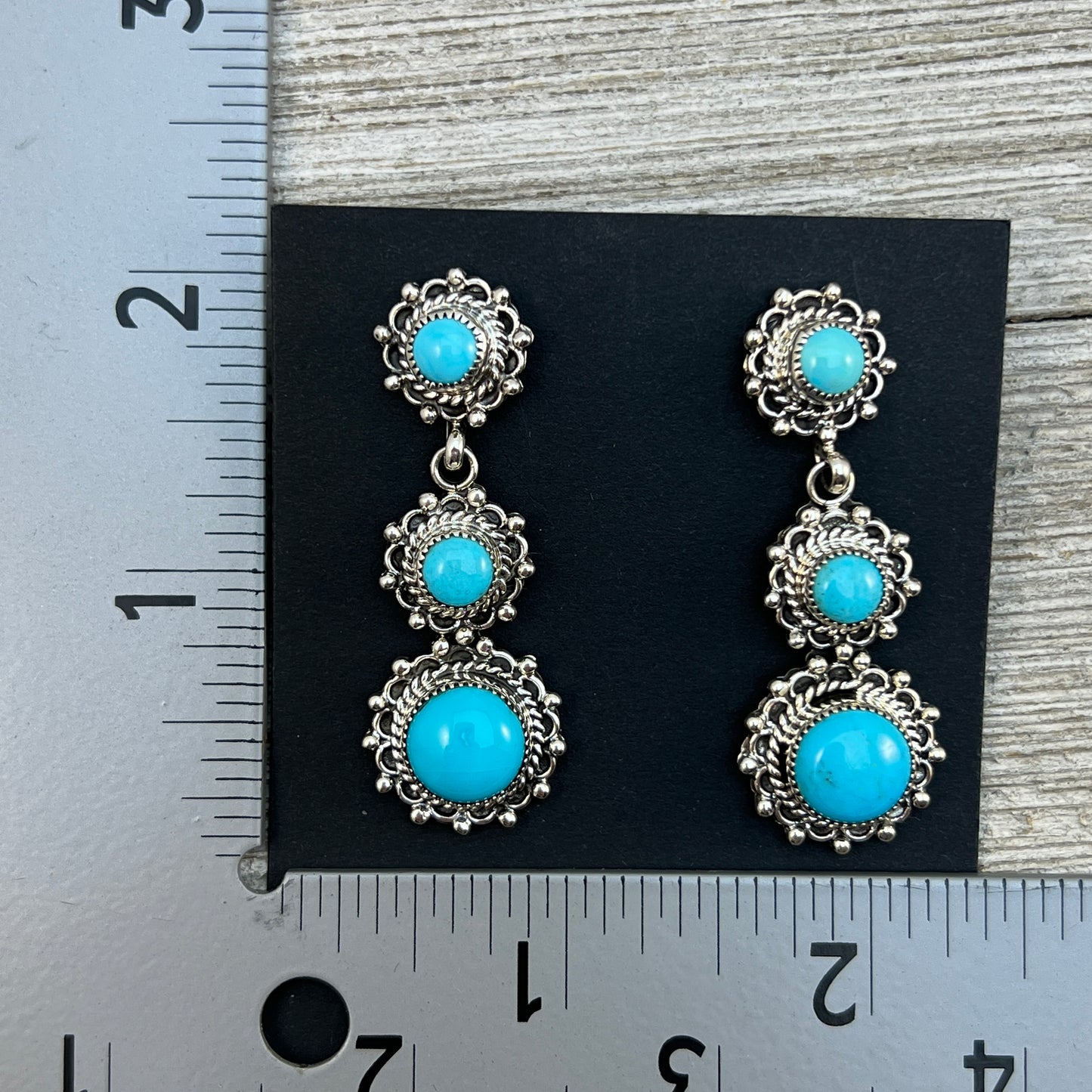 Light Blue Turquoise Drop Earrings, Navajo handmade sterling silver Evelyn Platero