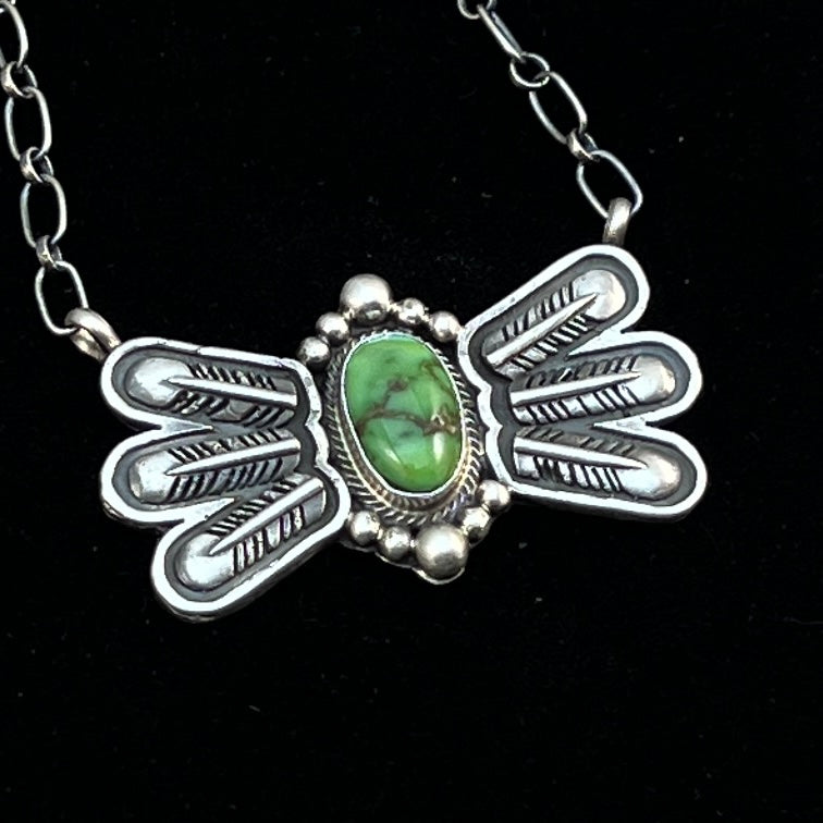 17 1/2"Sonoran Turquoise Necklace Feather sterling silver Navajo Verley Betone boho 6