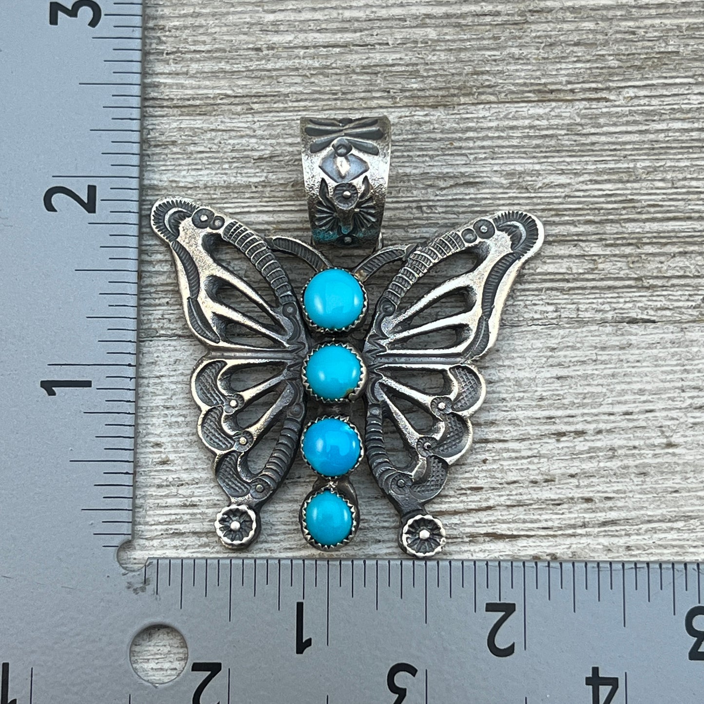 Blue Turquoise Butterfly Pendant Sterling Silver Navajo handmade Eva Linberg Billah