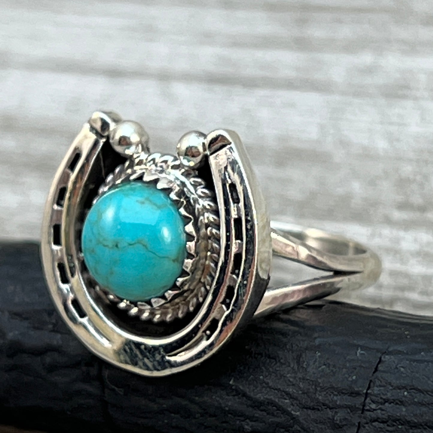 Size 8 Campitos Turquoise sterling silver horseshoe ring western equestrian jewelry Rodeo