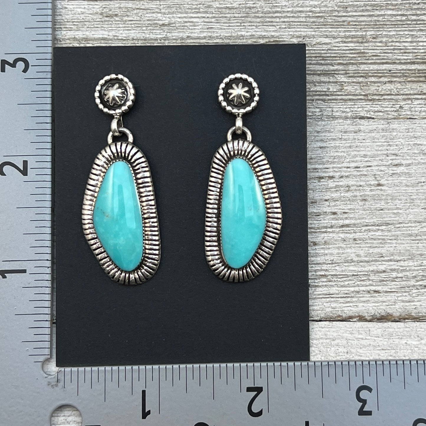 Blue Campitos Earrings, sterling silver dangle Navajo handmade Begay