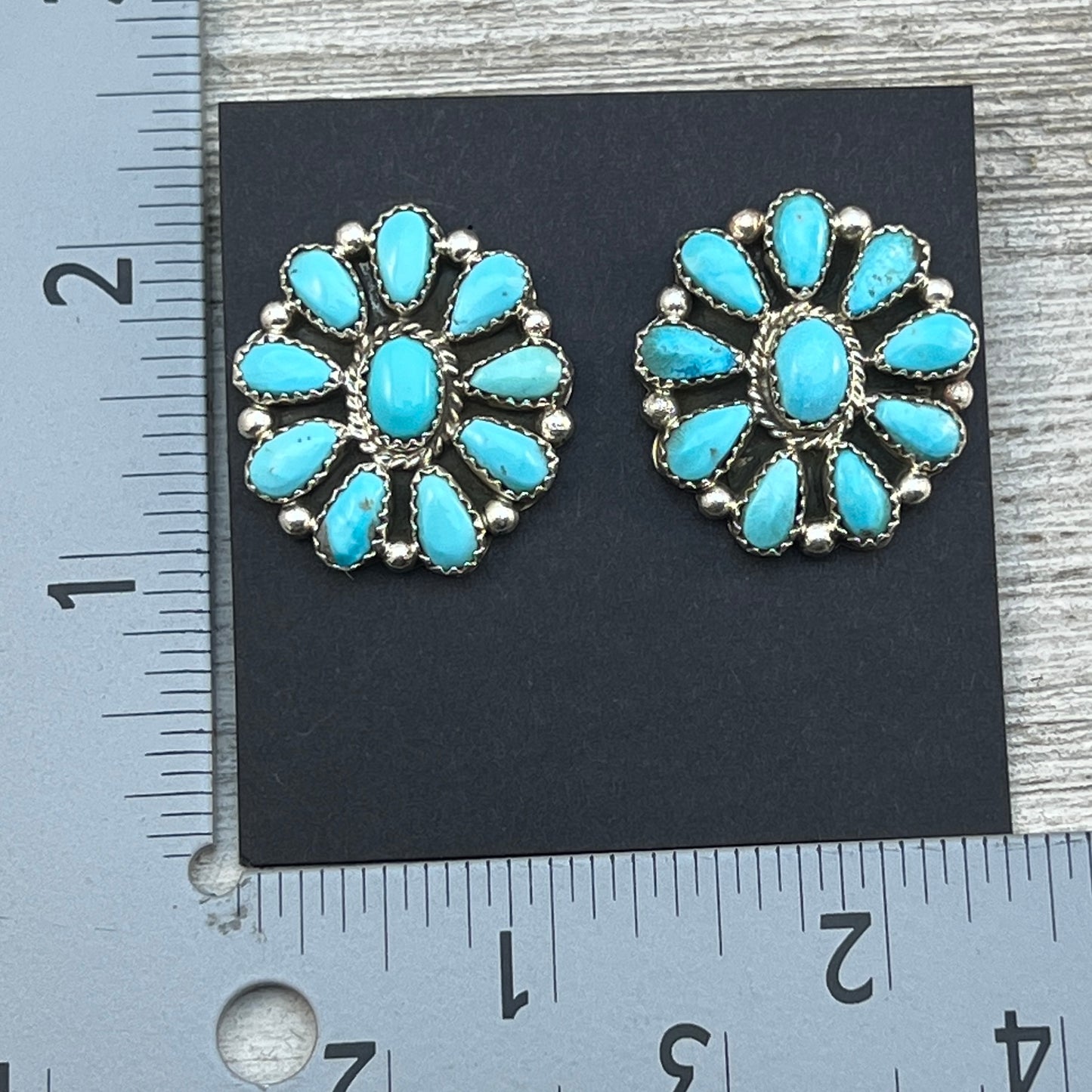 Blue Turquoise petit point cluster stud Earrings sterling silver Navajo Eunise Wilson