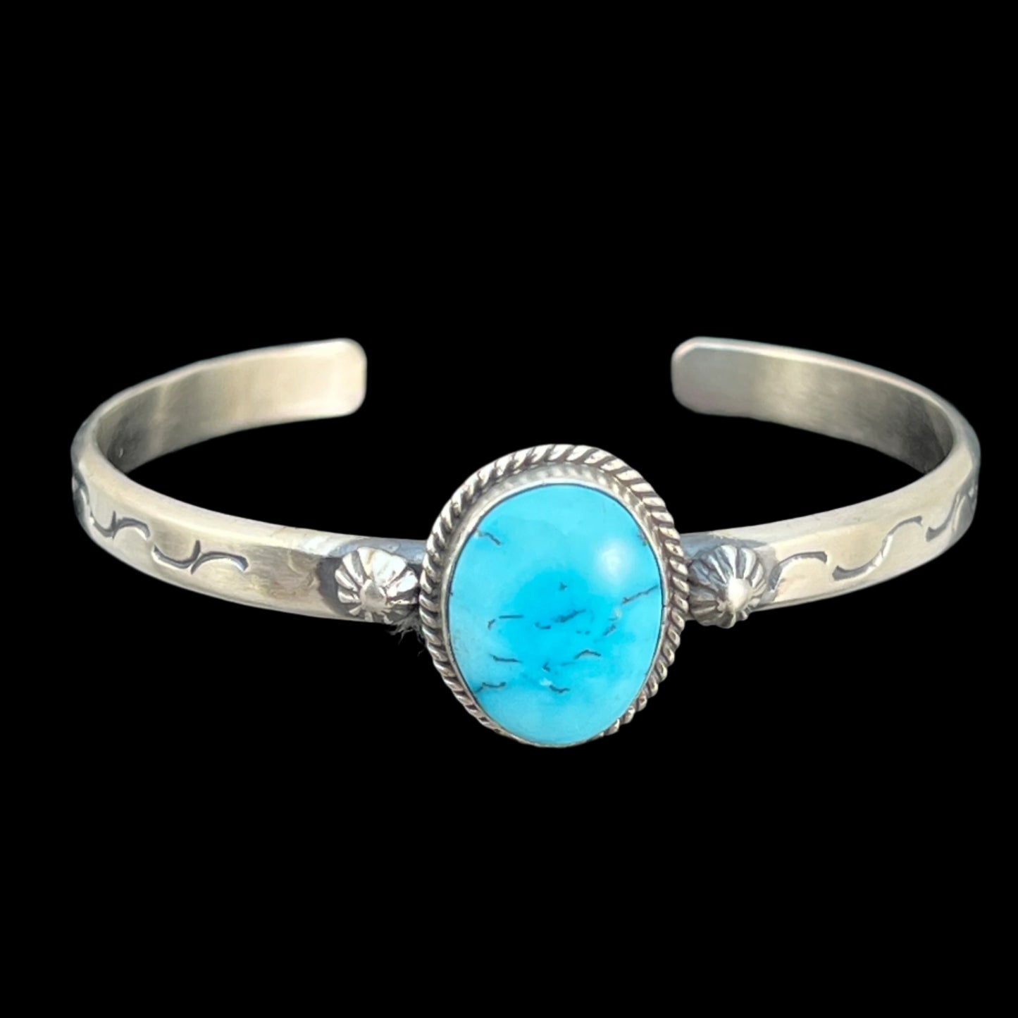 Blue Kingman Turquoise narrow stack BOHO Cuff bracelet Sterling Silver Samuel Yellowhair 11
