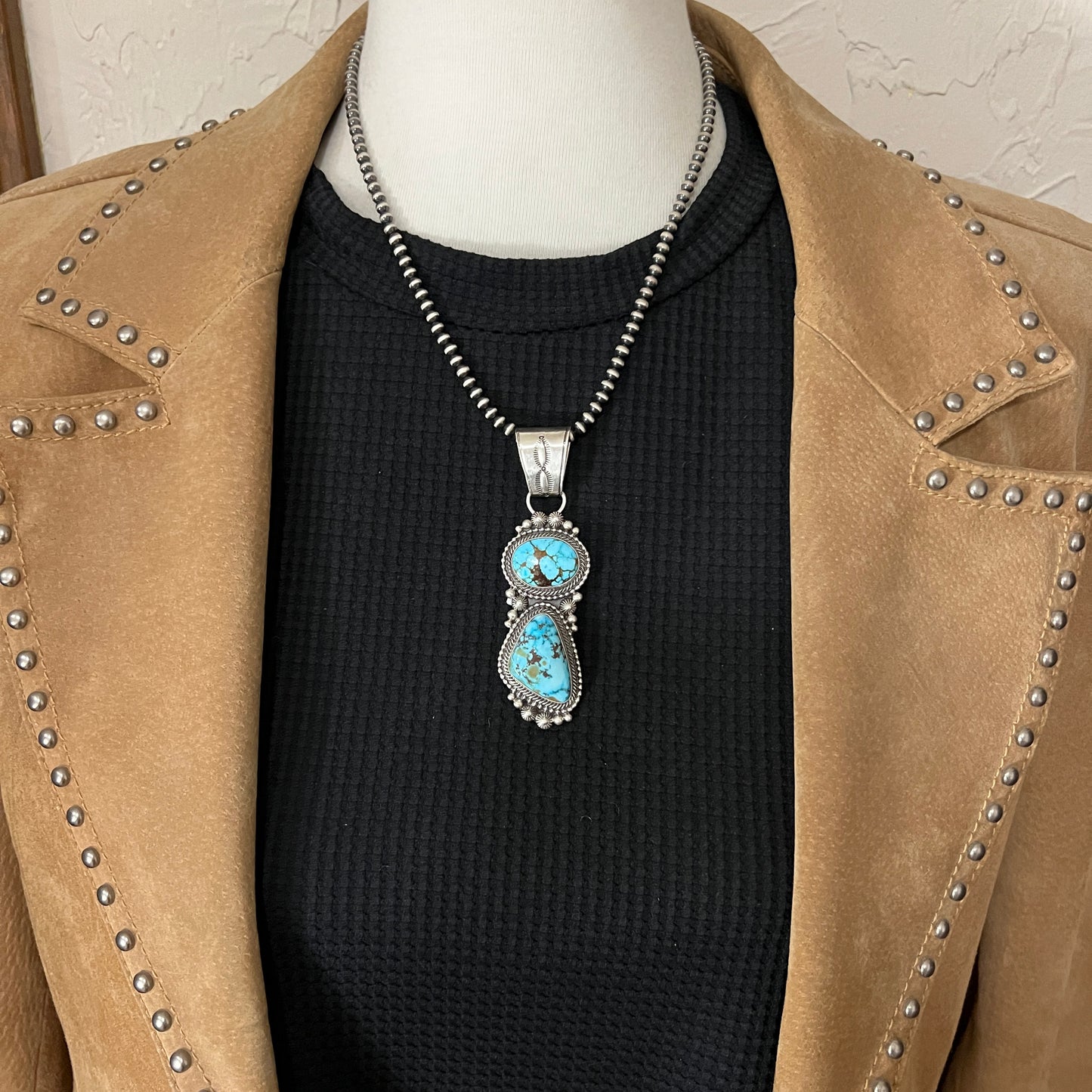 Beautiful Blue Kingman Turquoise Pendant 5 Navajo Sterling Silver Tom Lewis