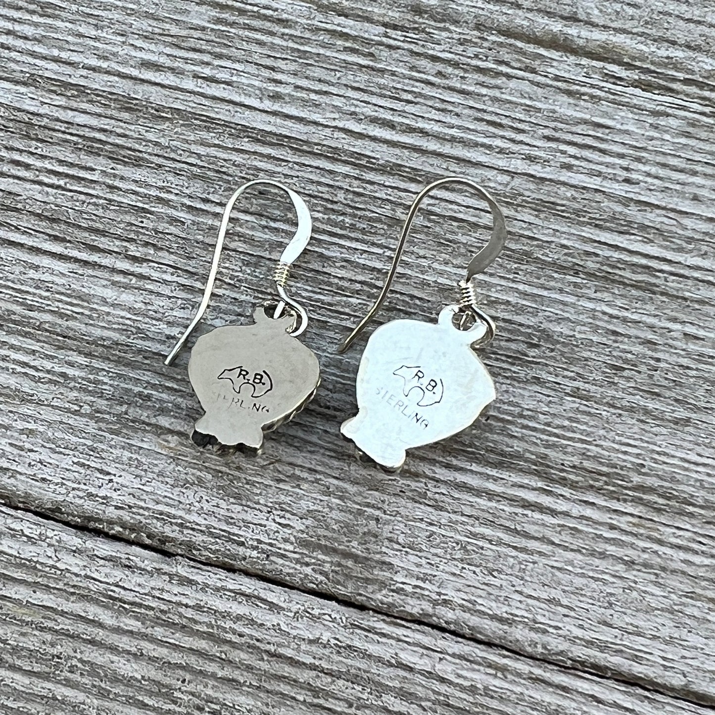 Blue Opal trillion Dangle earrings, small handmade Sterling Silver