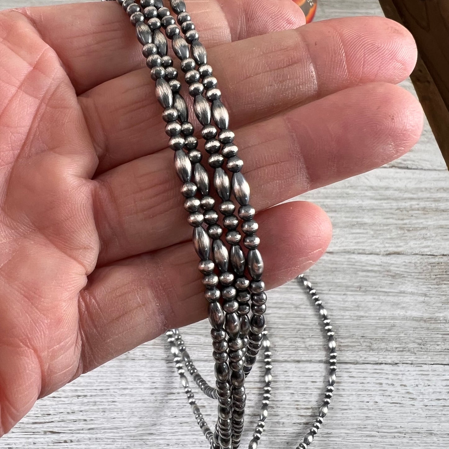 3mm melon beads, oxidized sterling silver, small bead necklace, western jewelry
