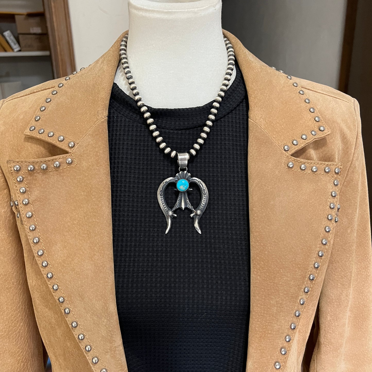 Tufa Cast Naja pendant sterling silver turquoise Navajo Eva and Linberg Billah 4