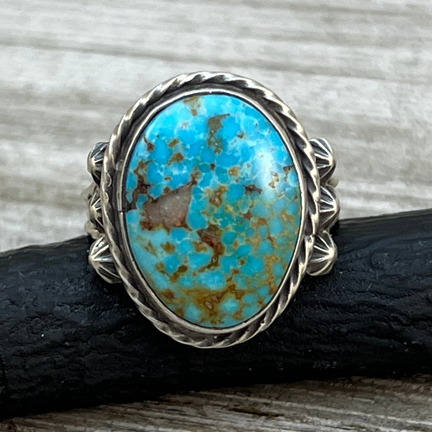 Size 8.75 Blue Kingman Turquoise Sterling Silver Ring Samuel Yellowhair Navajo