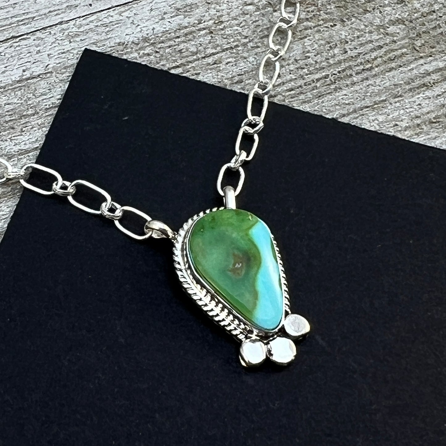 18" Sonoran Gold Turquoise Sterling silver Necklace Navajo handmade Sharon McCarthy 7