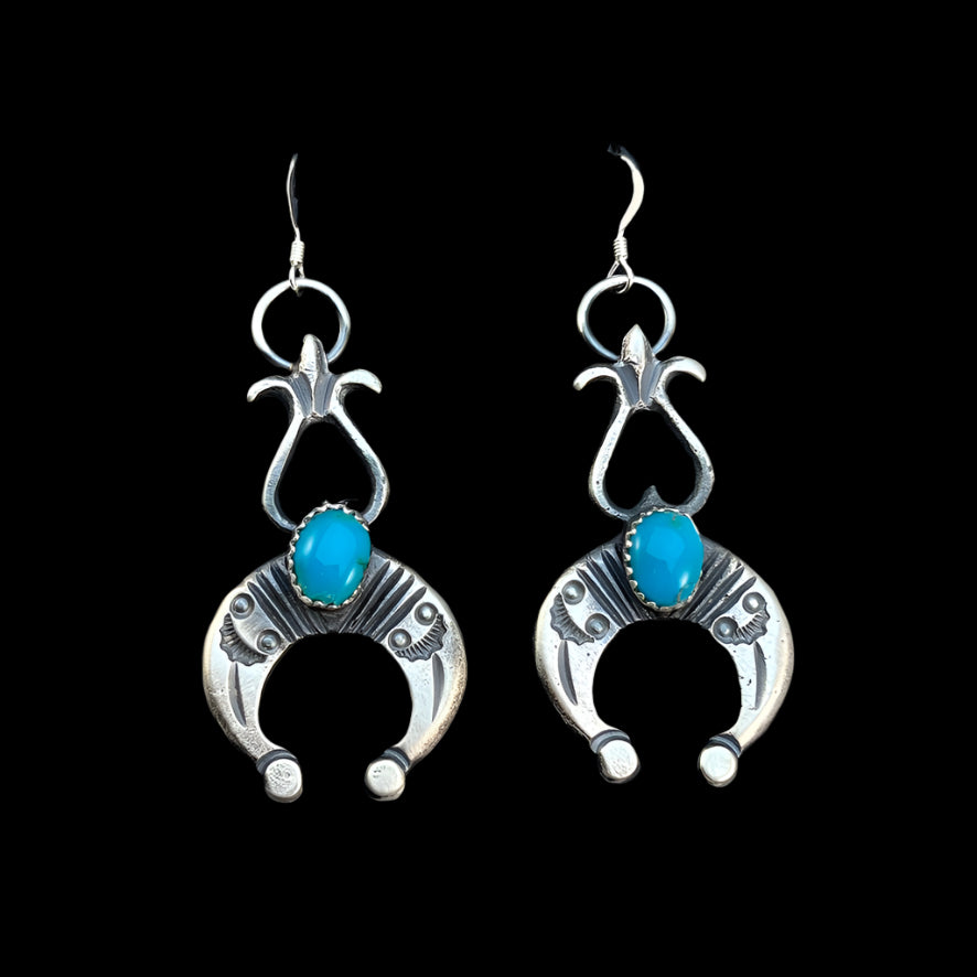 Tufa cast Naja earrings, sterling silver turquoise Navajo Eva & Linberg Billah 2