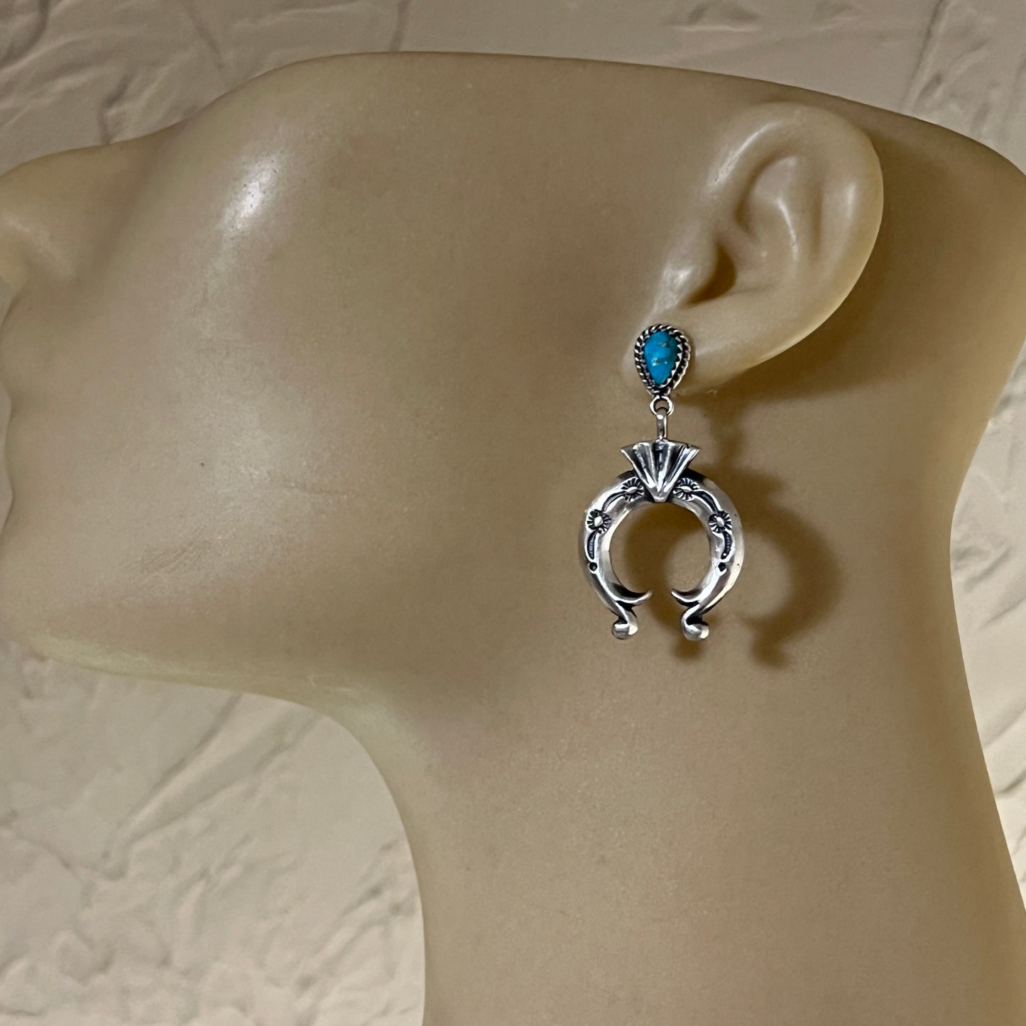 Turquoise naja earrings sterling silver Navajo Adrienne Gordon 448