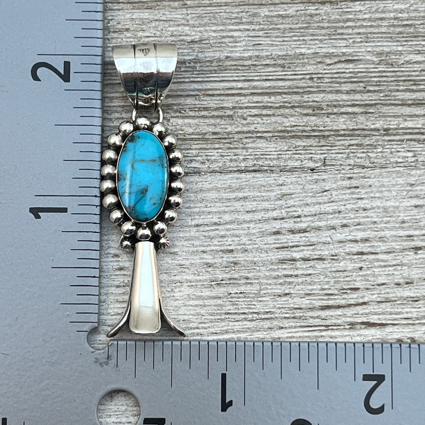 Kingman Turquoise Squash Blossom Pendant Navajo Marie Jones sterling silver