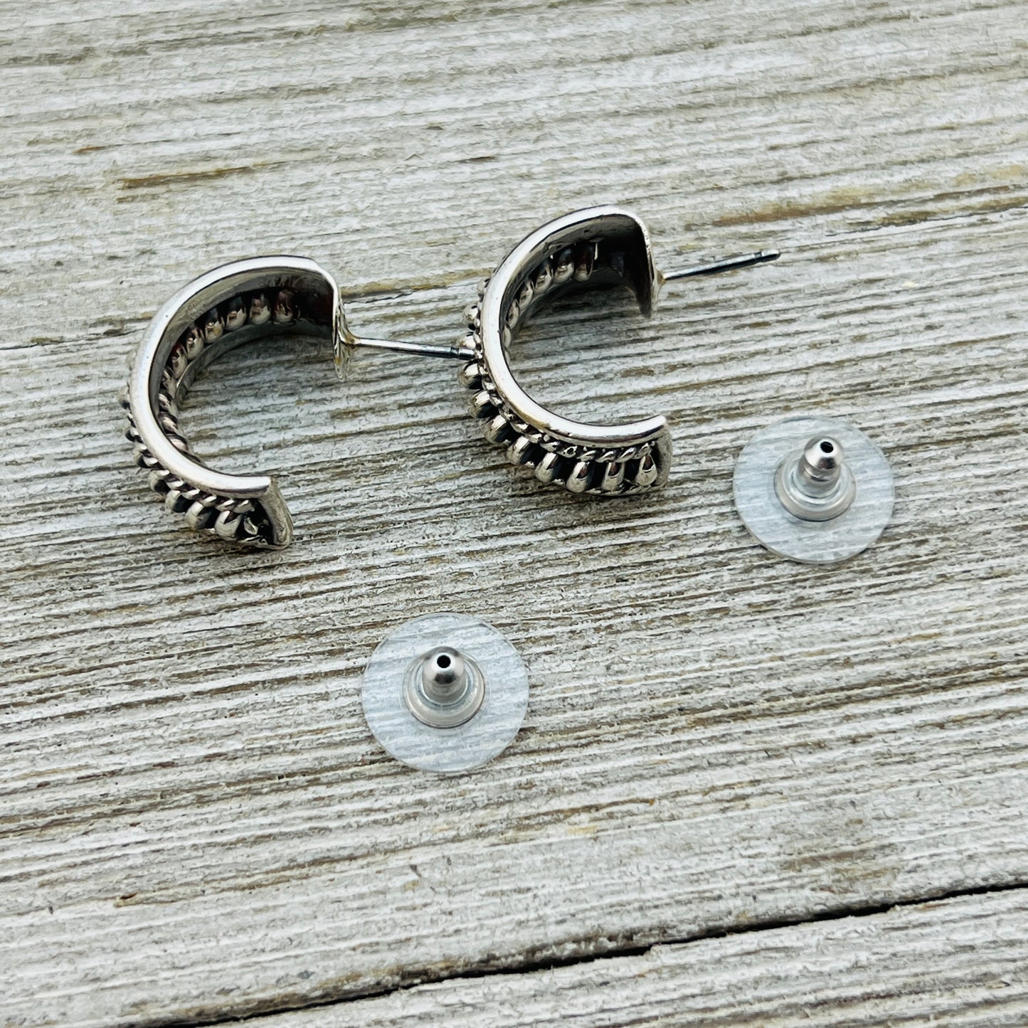 Small 3/4" all silver Modern Hoop Earrings Thomas Charley Navajo handmade ER15