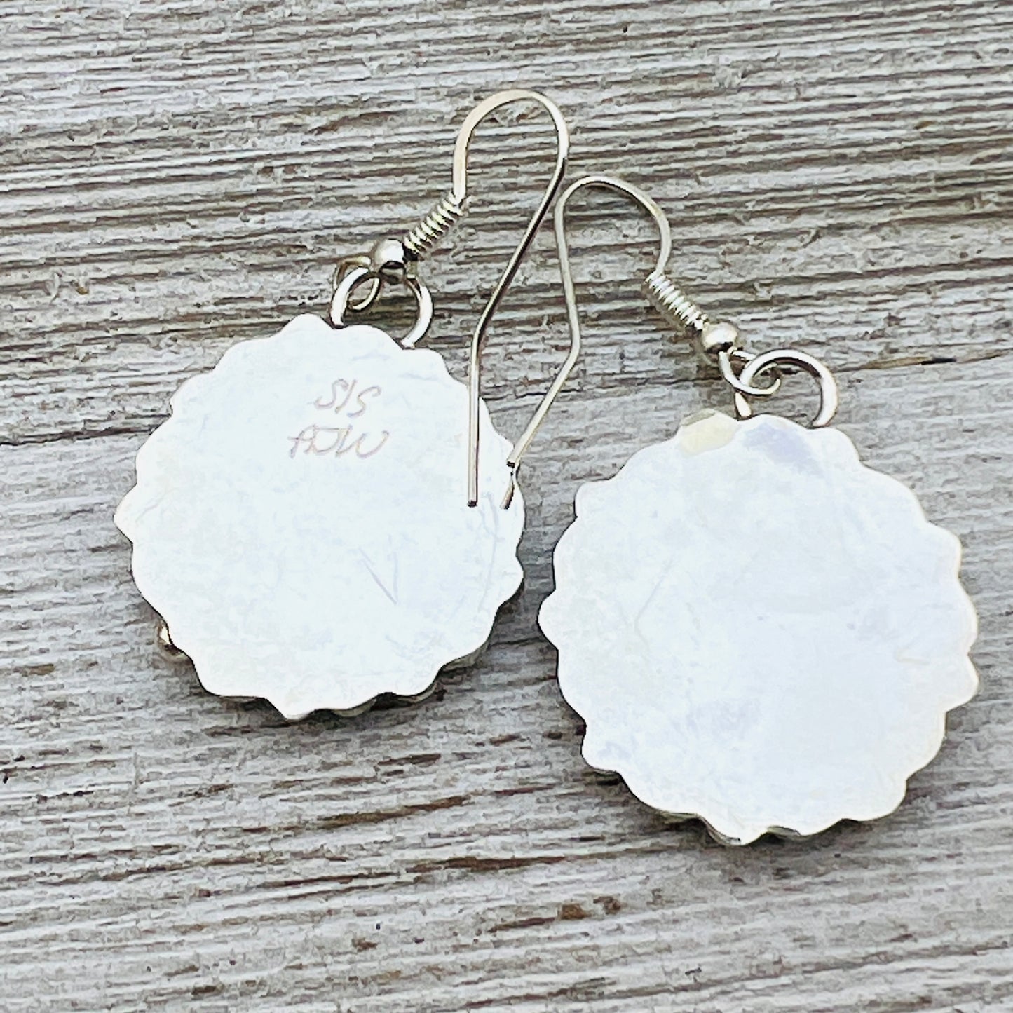 Clear Light Blue Kingman turquoise 1" Cluster dangle earrings Alicia Wilson Zuni signed 882