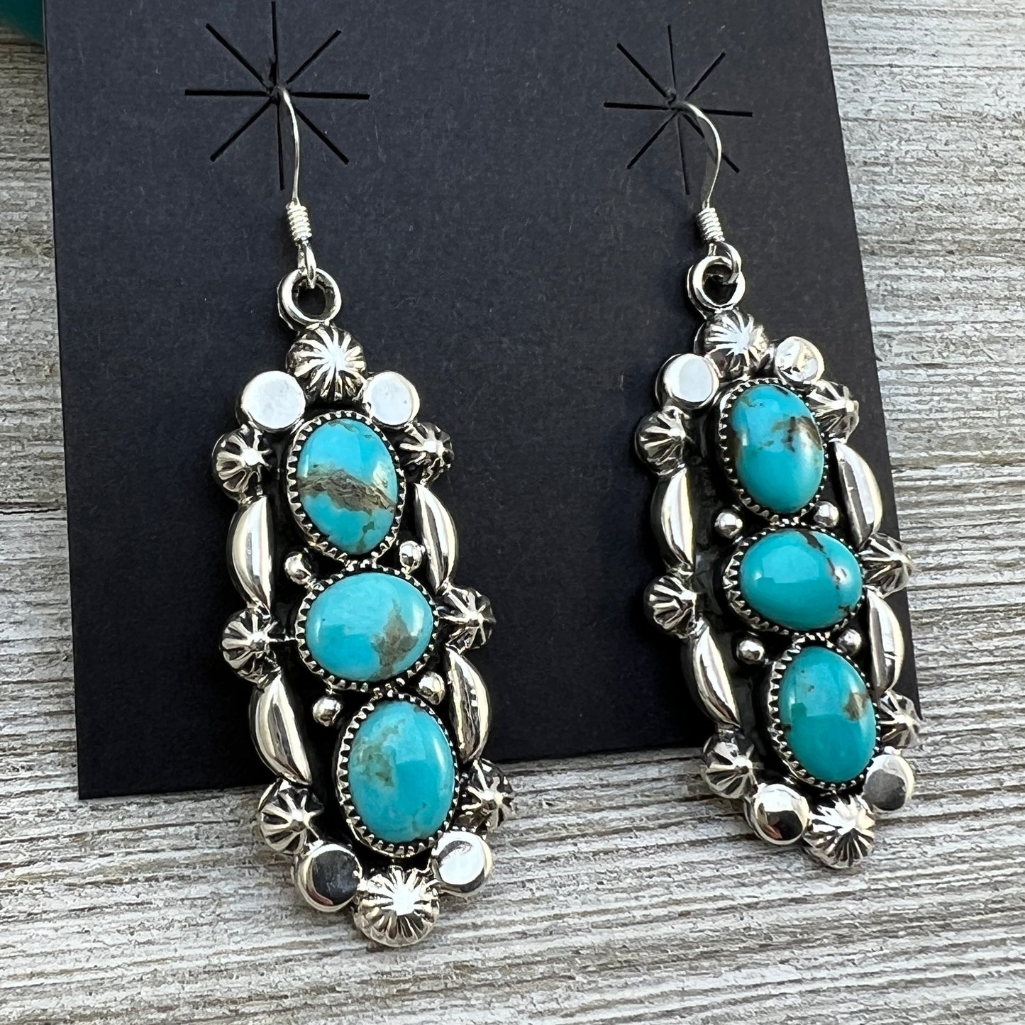 Kingman turquoise dangle earrings sterling silver turquoise Emerson Delgarito 403