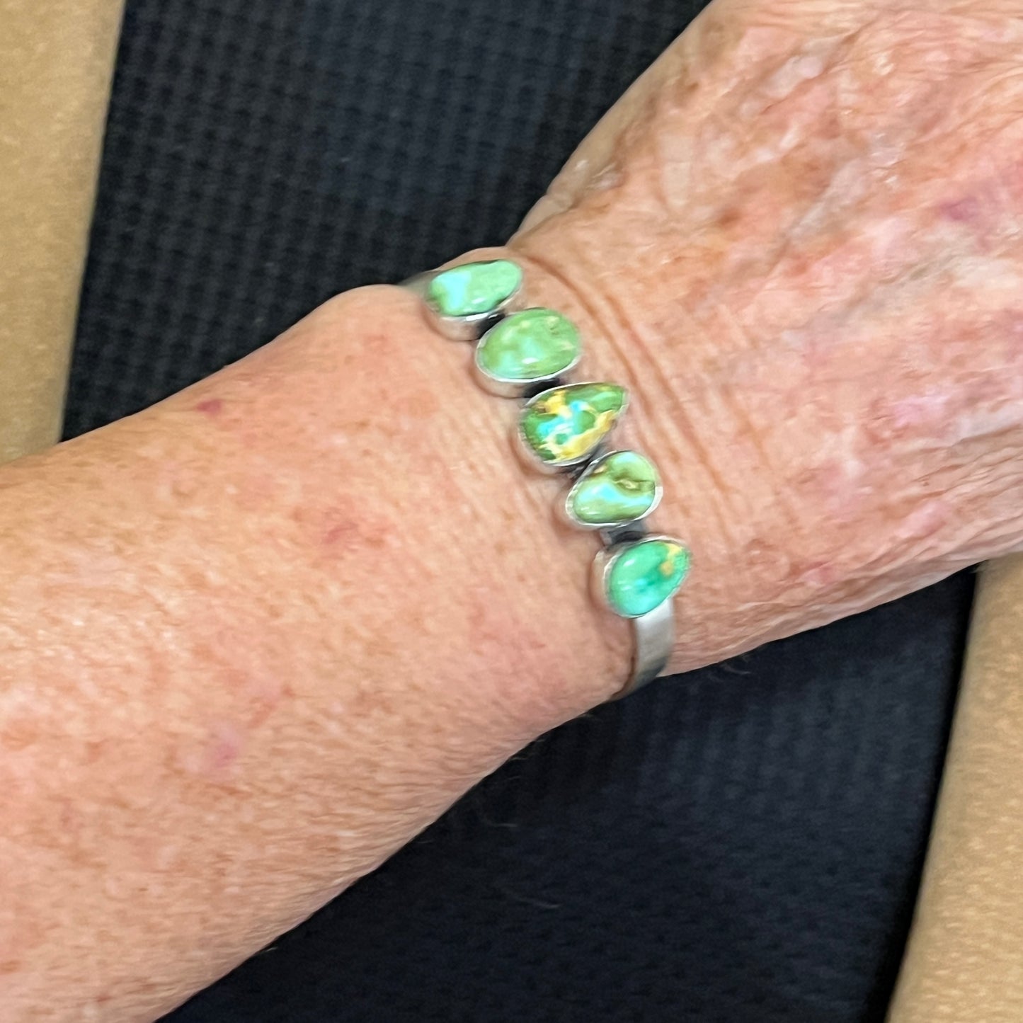 6 1/4" Sonoran Gold Turquoise Cuff Bracelet Sterling silver Navajo Tom Lewis boho