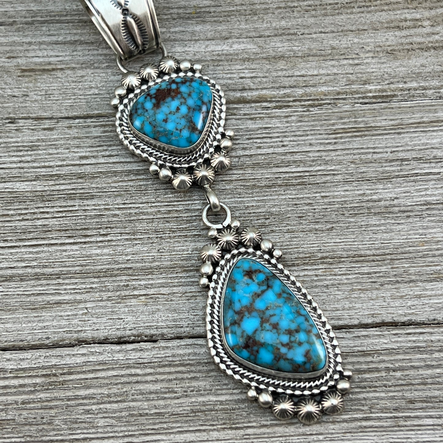 Blue Kingman Spiderweb Turquoise Pendant 2 Navajo Sterling Silver Tom Lewis