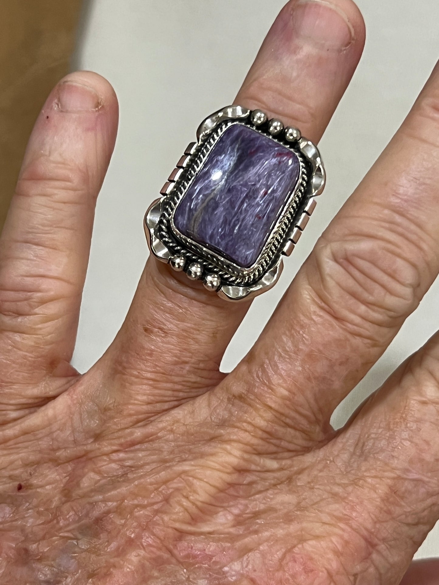 Size 7 Charoite sterling silver handmade ring #9 Navajo Samuel Yellowhair