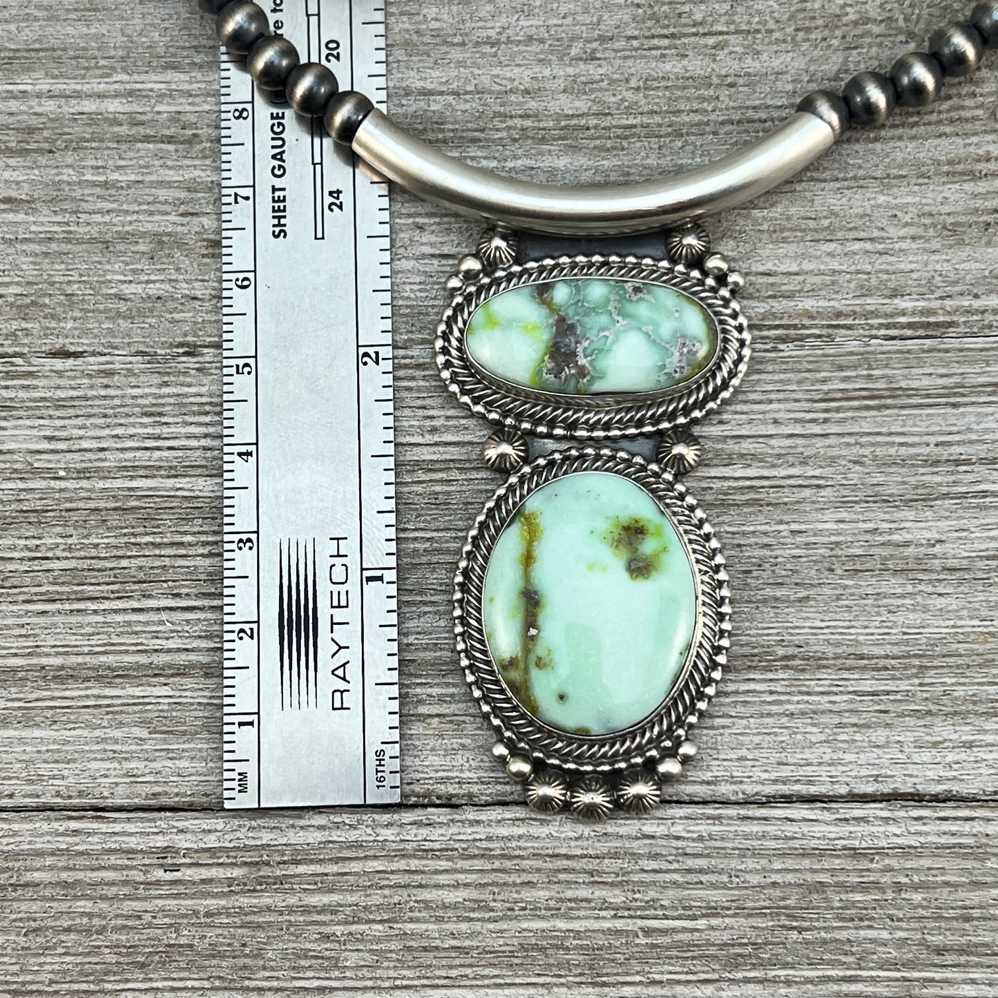 Palomino Variscite 18" necklace #4, 6mm Sterling silver oxidized beads, Southwest pearls, Navajo, TOM LEWIS