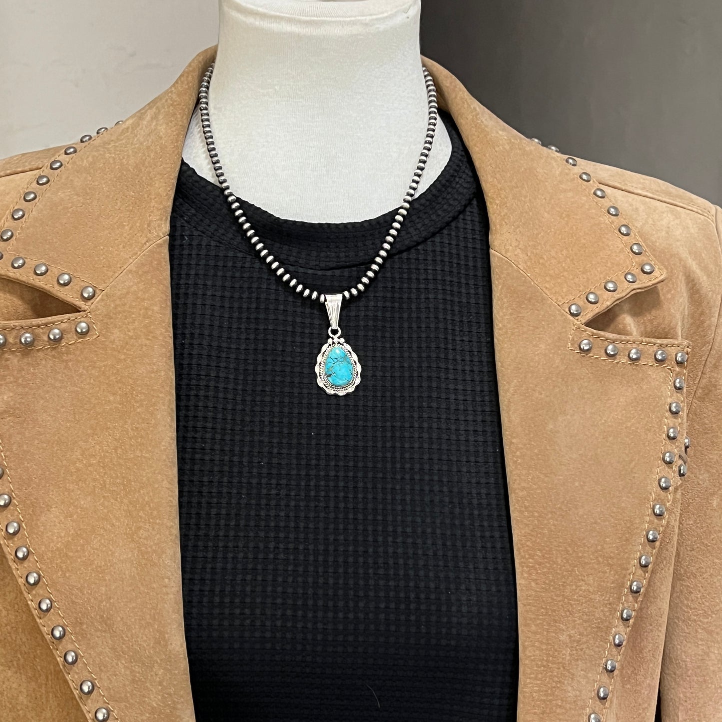 Blue Kingman Turquoise Pendant Navajo handmade Samuel Yellowhair sterling silver