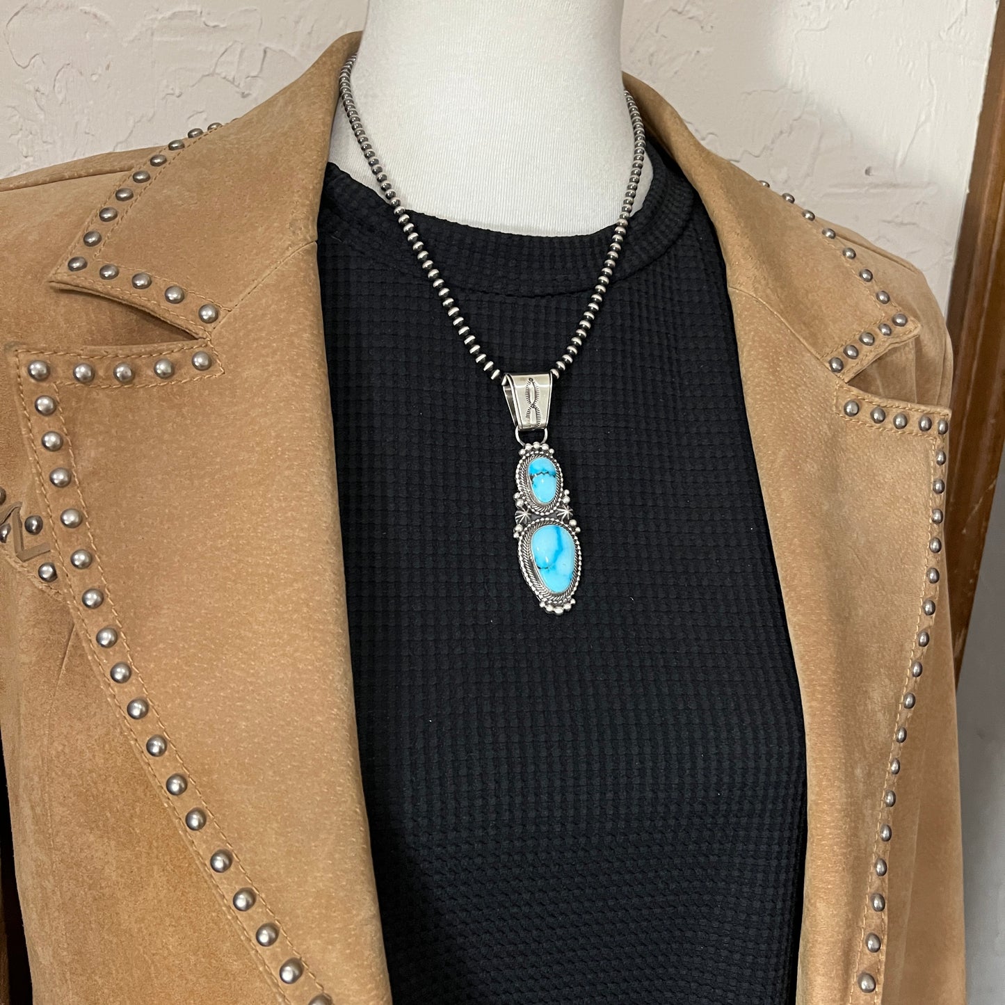 Beautiful Blue Kingman Turquoise Pendant Navajo Sterling Silver Tom Lewis