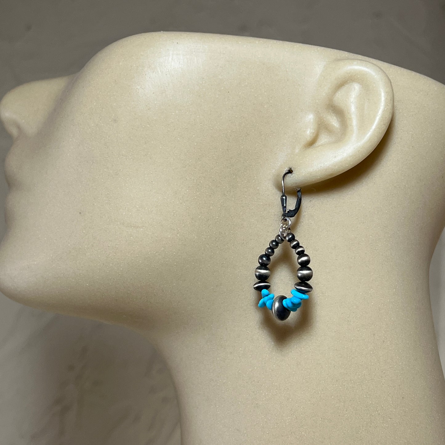 Blue Kingman Turquoise small hoop earrings Sterling silver Western pearls 803