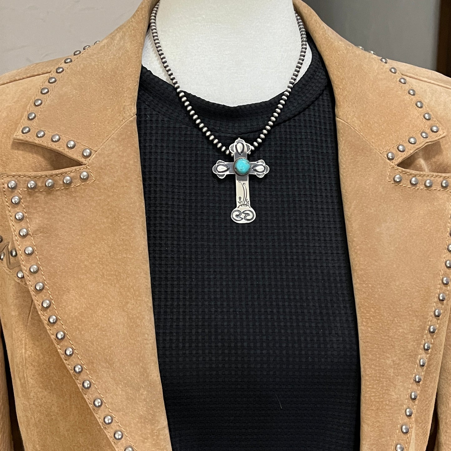 Turquoise Cross Pendant Sterling Silver Navajo handmade Martha Cayatineto