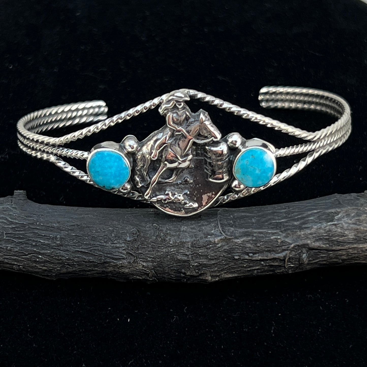 Barrel Racer Sterling silver turquoise cuff Bracelet Navajo handmade Marie Bahe 9