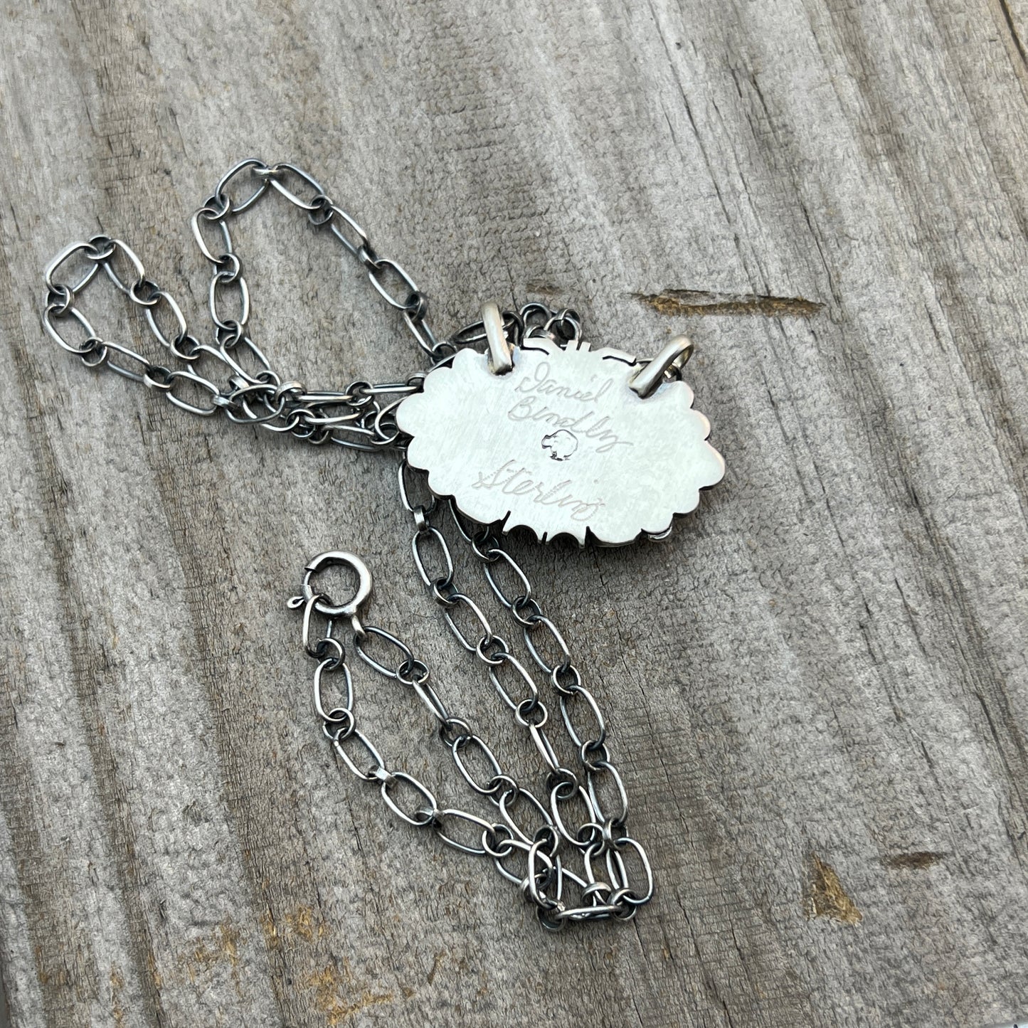 18" Kingman Spiderweb Turquoise Necklace Sterling silver Navajo Daniel Benally 594