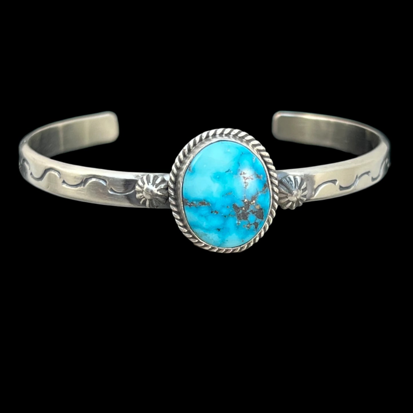 Blue Kingman Turquoise skinny stack Cuff bracelet Sterling Silver Samuel Yellowhair 5