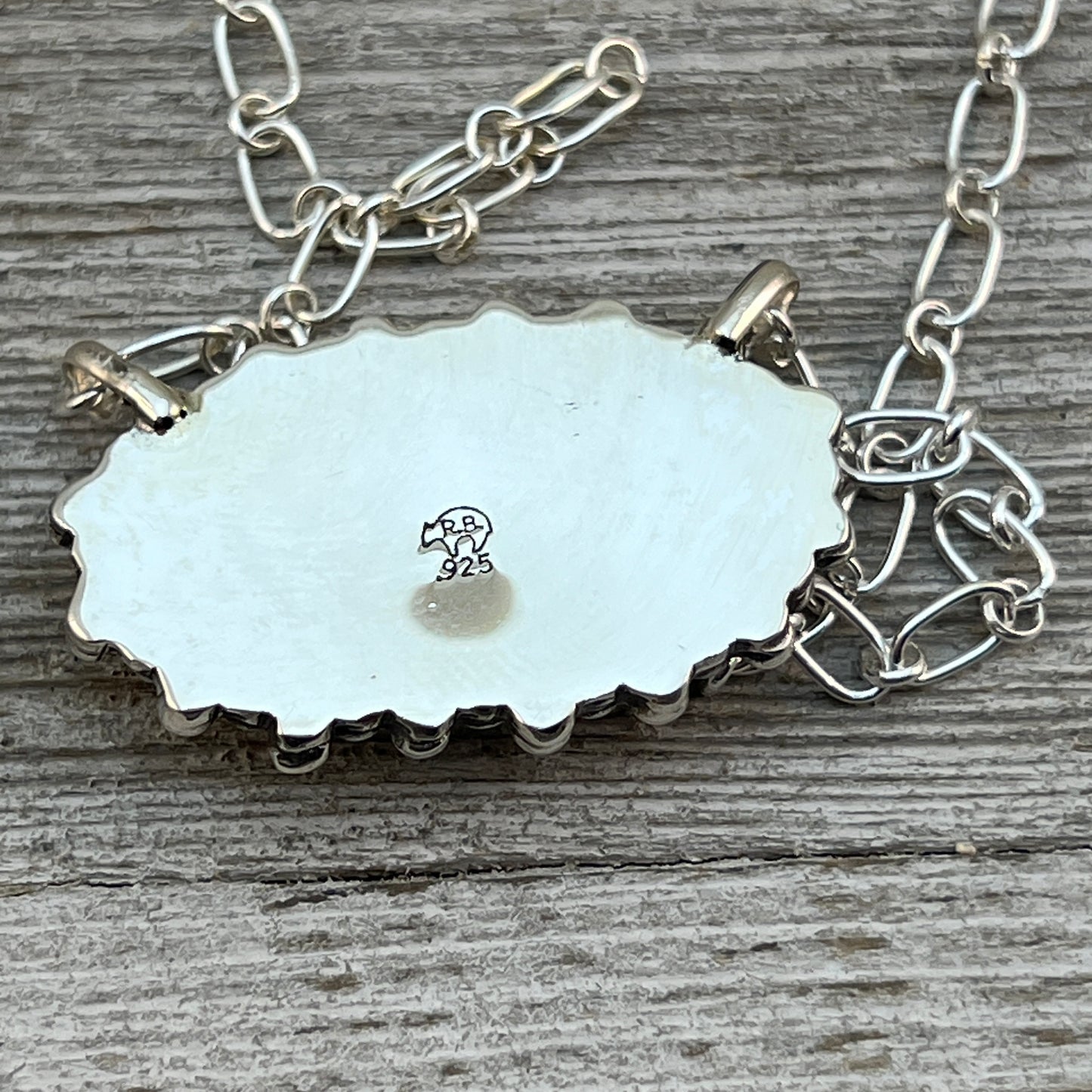 Kingman turquoise oval bar station necklace 4 sterling silver Gregg Yazzie