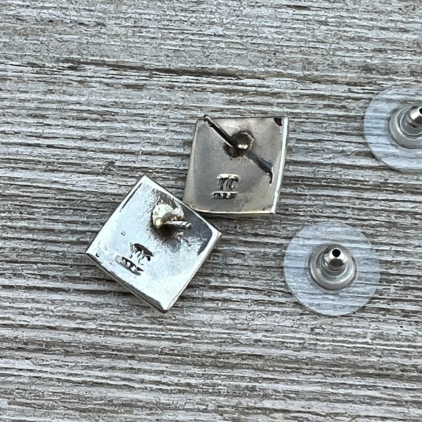 Modern Small Square post Stud Earrings, Handmade by Navajo artist, Thomas Charley