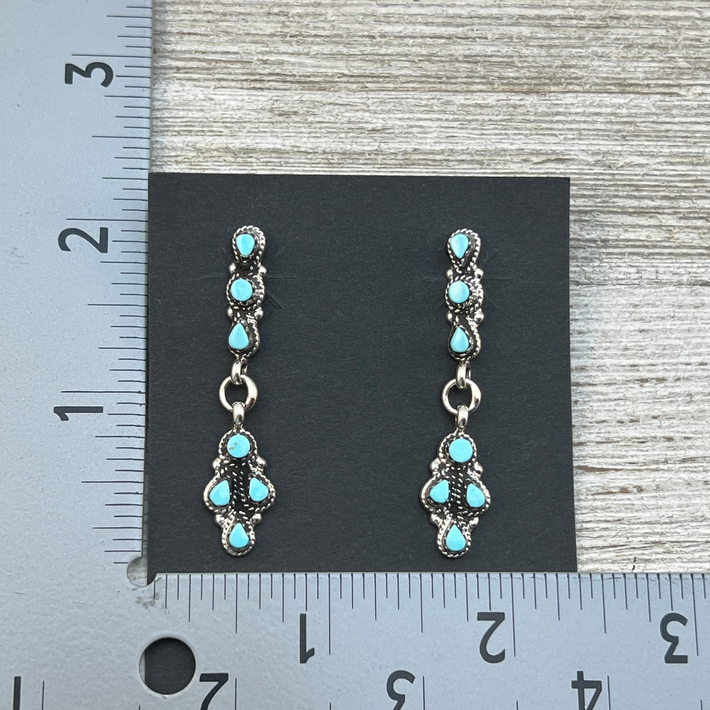 Turquoise Petit Point Dainty dangle zuni earrings sterling silver Jovi Burns 456