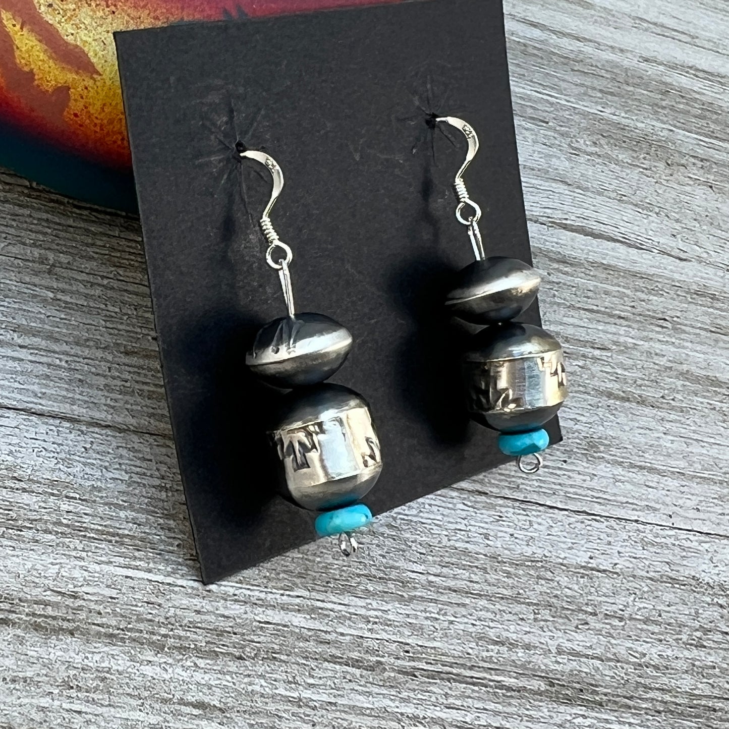 Handmade Sterling silver Navajo Pearl Earrings turquoise by artist, Tylena Nez