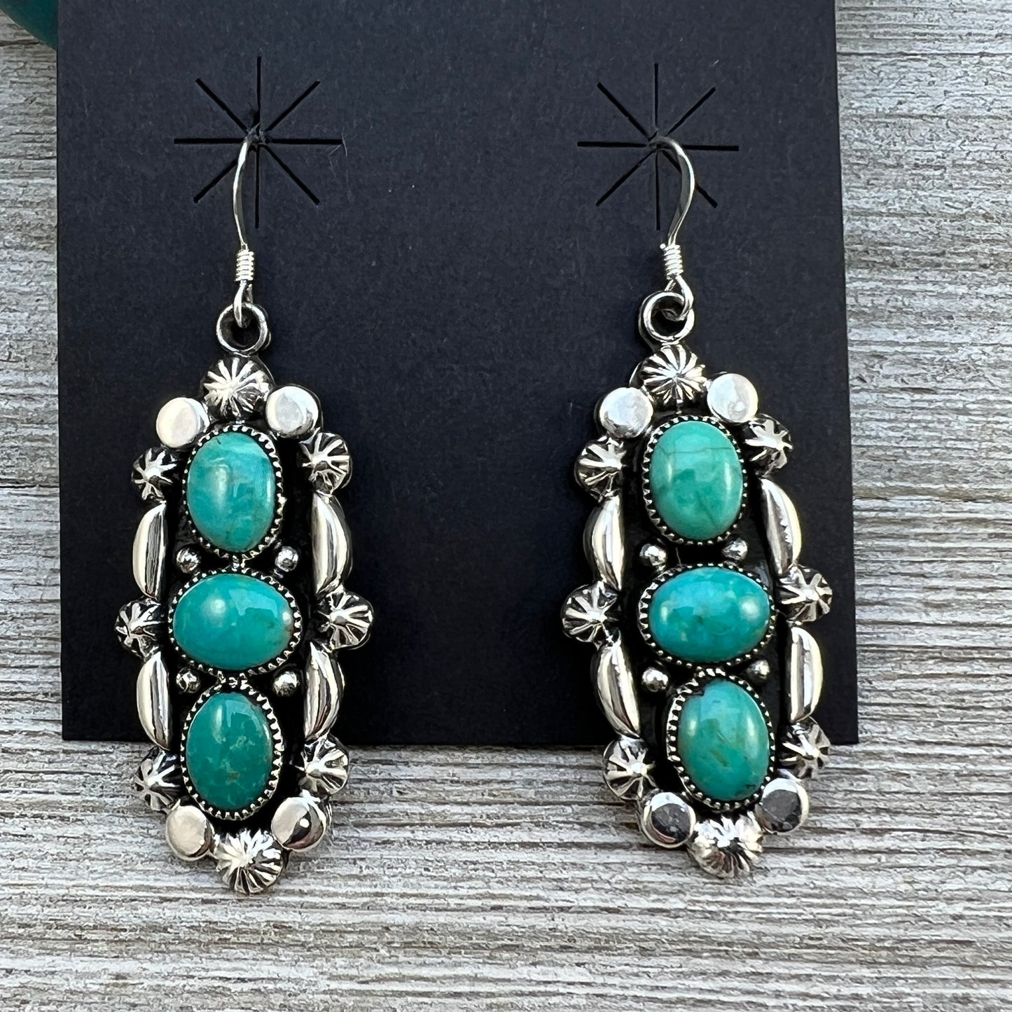 Kingman turquoise dangle earrings sterling silver turquoise Emerson Delgarito 404